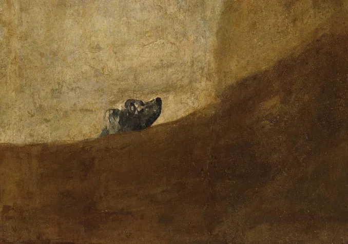 Le chien , peinture réalisée par Francisco de Goya directement sur les murs de sa maison entre 1819 et 1823. Francisco de Goya / Musée Prado