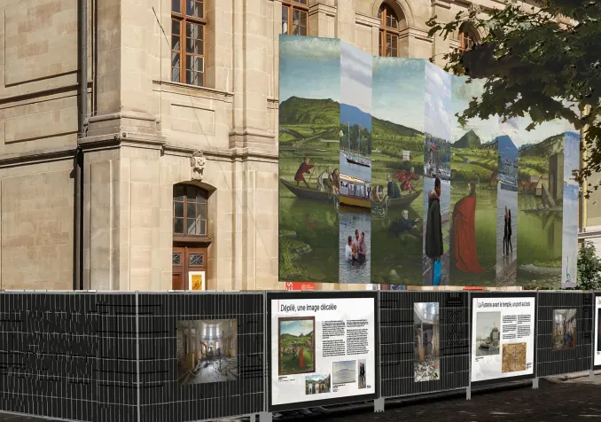 Un leporello installé sur le temple de la Fusterie © Jean Stern