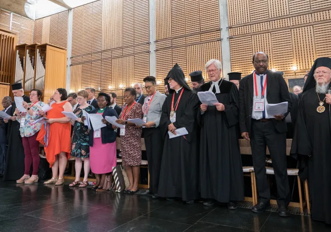 21 juin 2023, Genève: Prière d'ouverture à la chapelle du Centre oecuménique, quand le Comité central du Conseil oecuménique des Eglises se réunit à Genève du 21 au 27 juin 2023, pour sa première réunion plénière après la 11e Assemblée du COE à Karlsruhe en 2022.