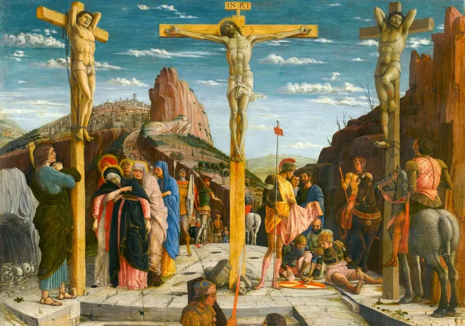Le Calvaire, Extrait d'une partie centrale du retable de San Zeno à Vérone, peint par Andrea Mantegna en 1459 © leemage - Gettyimages / Josse
