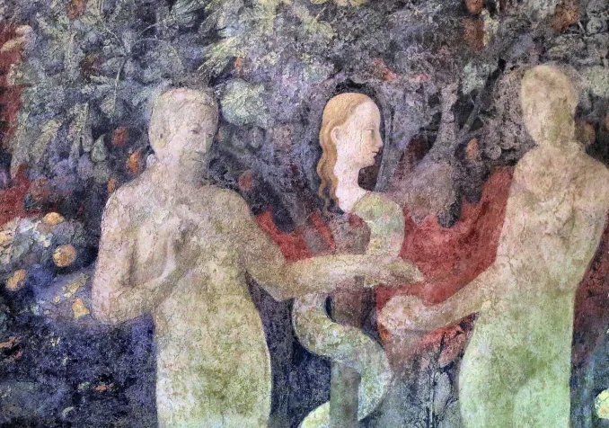 Le Pêché originel, peint par Paolo Uccello (1397-1475), Le Cloître Vert à Florence, Santa Maria Novella. Le mythe de la chute est relaté dans le Livre de la Genèse. Il symbolise l'origine du mal et les souffrances. Le stress et l'angoisse en sont des formes psychiques caractéristiques de notre temps. © Flickr CC BY-NC-SA 2.0 / Jean-Louis Mazières