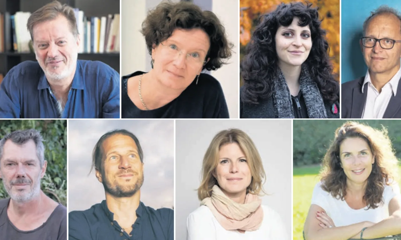 De gauche à droite : Alexis Jenni, Anne Le Maître, Lisa Voisard, Bertrand Kiefer, Yann Mingard, Blaise Hofmann, Dorothée Thévenaz Gygax, Sophie Swaton ©DR