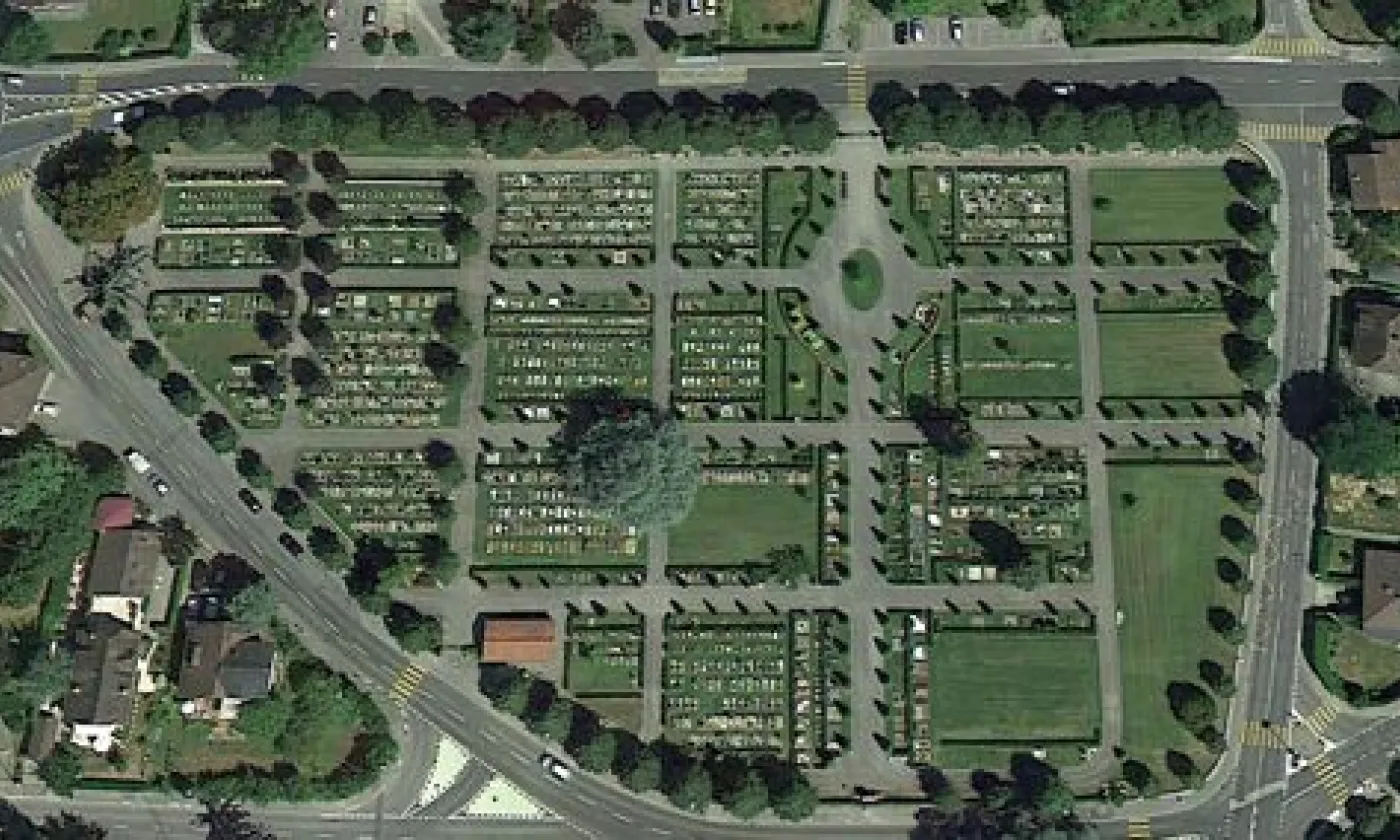 Vue aérienne (Google Earth) du cimetière de Pully ©Lesmarges.net/Creative Commons BY-NC-SA
