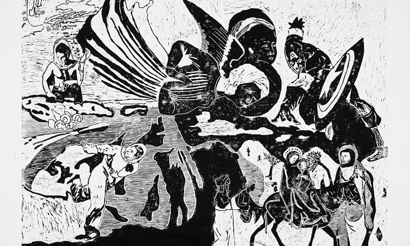 La fuite en Egypte, François Burland. Tiré d'une série de sept gravures sur la nativité 2012 La fuite en Egypte, François Burland