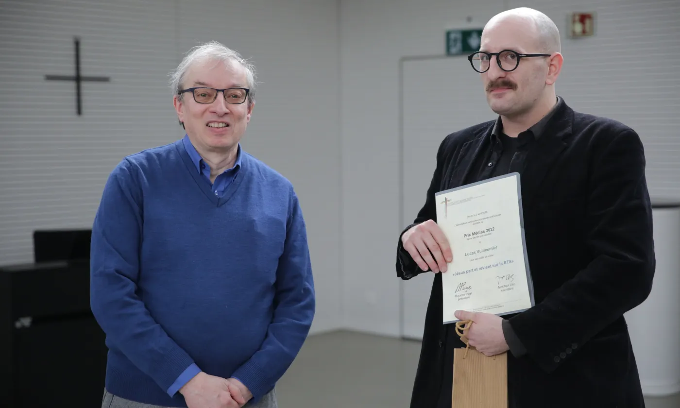 Maurice Page et Lucas Vuilleumier, journalistes © Bernard Hallet/cath.ch